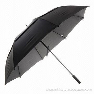 Double Layer Manual Wind-proof Golf Umbrella with Plastic, Metal Tips, Logos Print